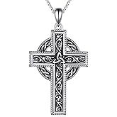 HKPATOP Celtic Cross Necklace 925 Sterling Silver Viking Knot Cross Pendant Vintage Christian Jewelry Gift for Men Women