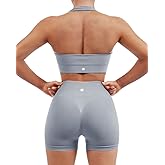SUUKSESS Women Seamless Ribbed Workout Set Backless Sports Bra Booty Biker Short