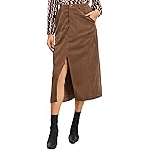 Happy Sailed Womens Corduroy Skirts Casual Dressy High Waist A Line Split Midi Skirt with Pockets