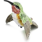 Hand Painted Enamel Hummingbird Trinket Box for Home Decor, Hinged Jewelry Organizer for Ring Earrings, Unique Figurine Keepsake Collectible Personalized Handmade Ornament Gifts (Green Hummingbird-1)