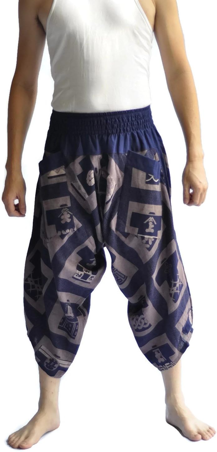 Siam Trendy Mens Harem Pants Design Japanese Style Pants One Size Blue: Clothing