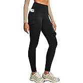 Heathyoga Cargo Fleece Lined Leggings Women Water Resistant Thermal Leggings with Pockets for Women Waterproof Hiking Pants