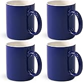 Momugs 12 oz Cup (4pcs), Plain Gloss Blue Ceramic Coffee Mug for Milk Tea, Set of 4