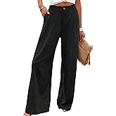 Hooever Womens Cotton Linen Pants Casual Button Up High Waisted Wide Leg Trousers