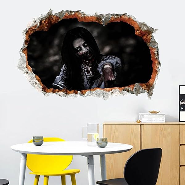 3D Halloween Wall Sticker – Zombie Breaking Through Wall Decal, Scary Skeleton Decor (90x60cm)