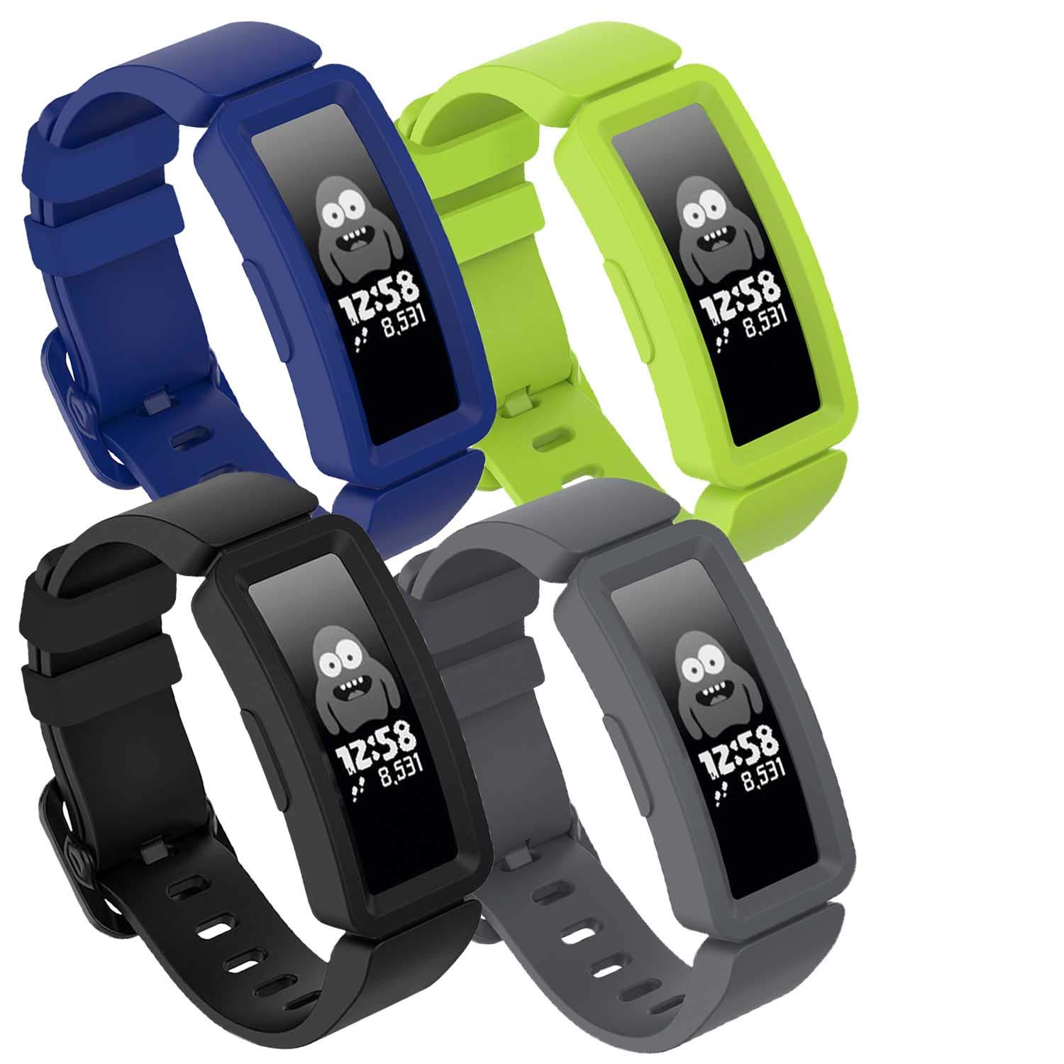 TopPerfekt Strap Compatible With Fitbit Ace 2 for Kids 6, Soft Silicone Waterproof Bracelet Accessories Strap Boys Girls Wristbands Compatible for Fitbit Ace 2 (4Black,Classic blue,Grey and Lime)