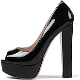 Mettesally Women's Peep Toe Platform Pumps Chunky Heel Slip On Party Evening Fashion Dress Shoes Black US9R