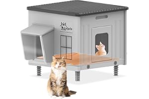 LSLPIN Indestructible Heated Cat House for Outside Cats Winter,Weatherproof & Insulated & Elevated Feral Cat House with Escape Door, Outdoor Indoor Cat Shelter for Stray Barn Cat 17.7×17.7×17.5