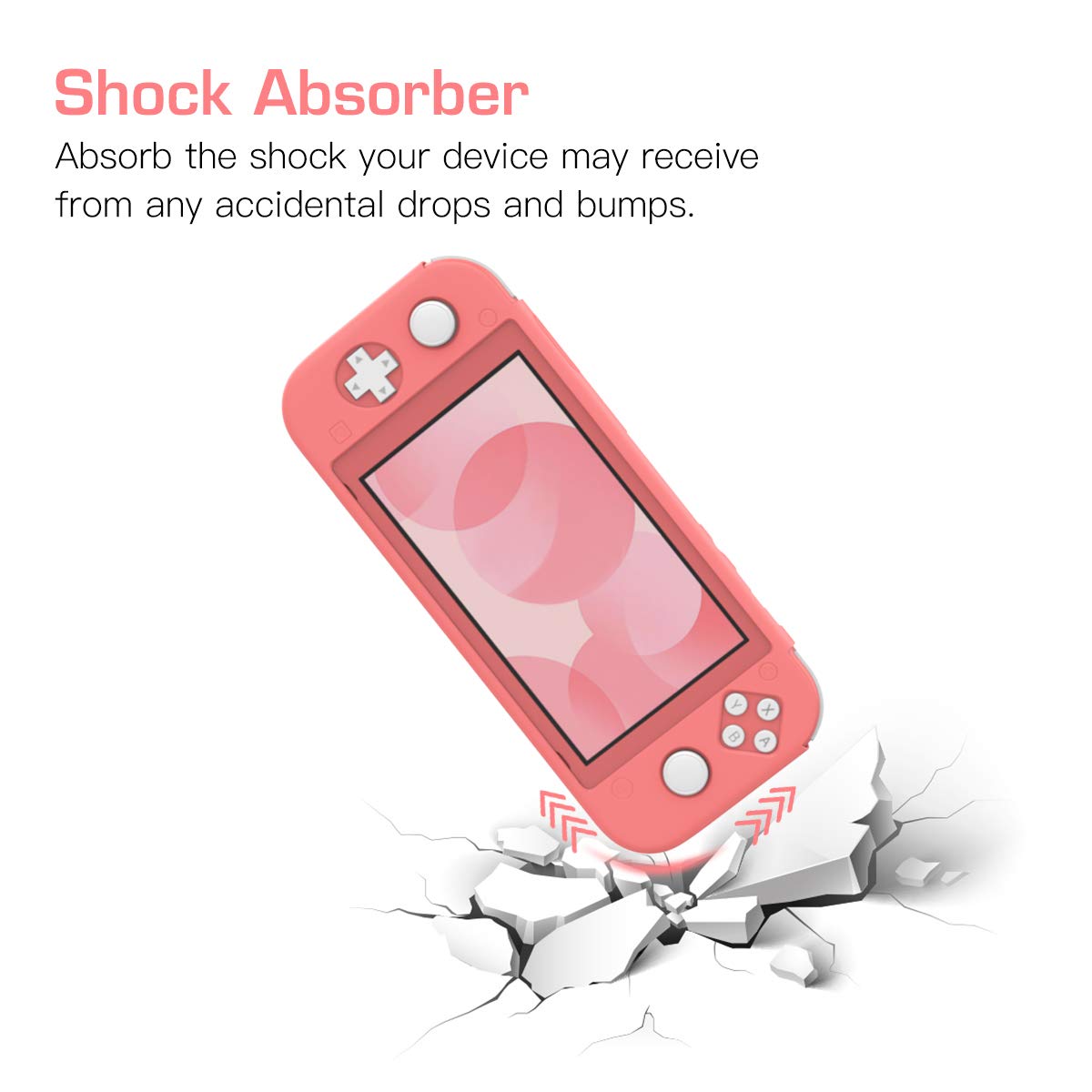 MoKo Case Compatible with Nintendo Switch Lite, Silicone Protective Rubber Cover, Shock-Absorption Anti-Scratch Non-Slip Case Compatible with Nintendo Switch Lite Console, Coral Pink
