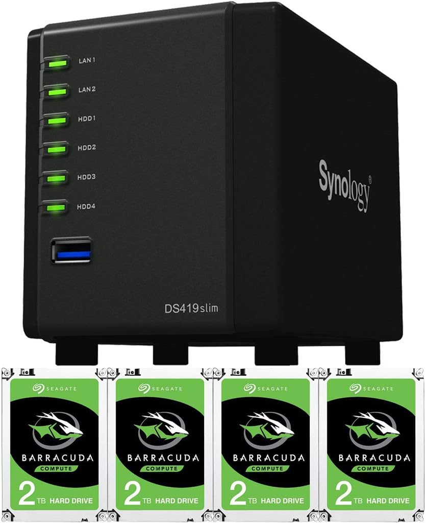 Synology DS419slim 4-Bay DiskStation Compact Personal Cloud Bundle 8TB (4 x 2TB) of 2.5" Hard Drives Fully Assembled and Tested by CustomTechSales