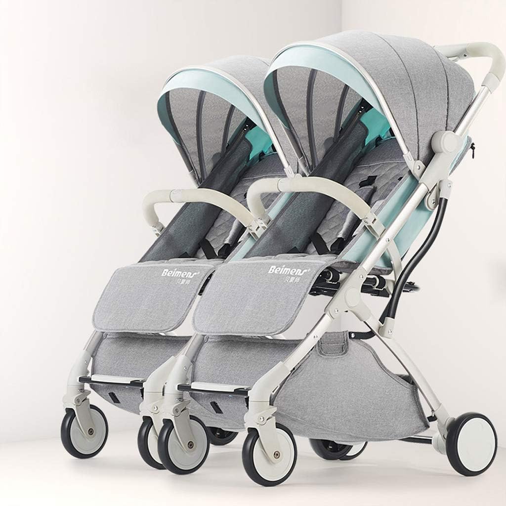 Fenfen Drawbar Design Double Strollers,Detachable Double Pushchair Foldable Twin Stroller,Carport Rainproof,one Foot Double Brake (Color : Mint Green)