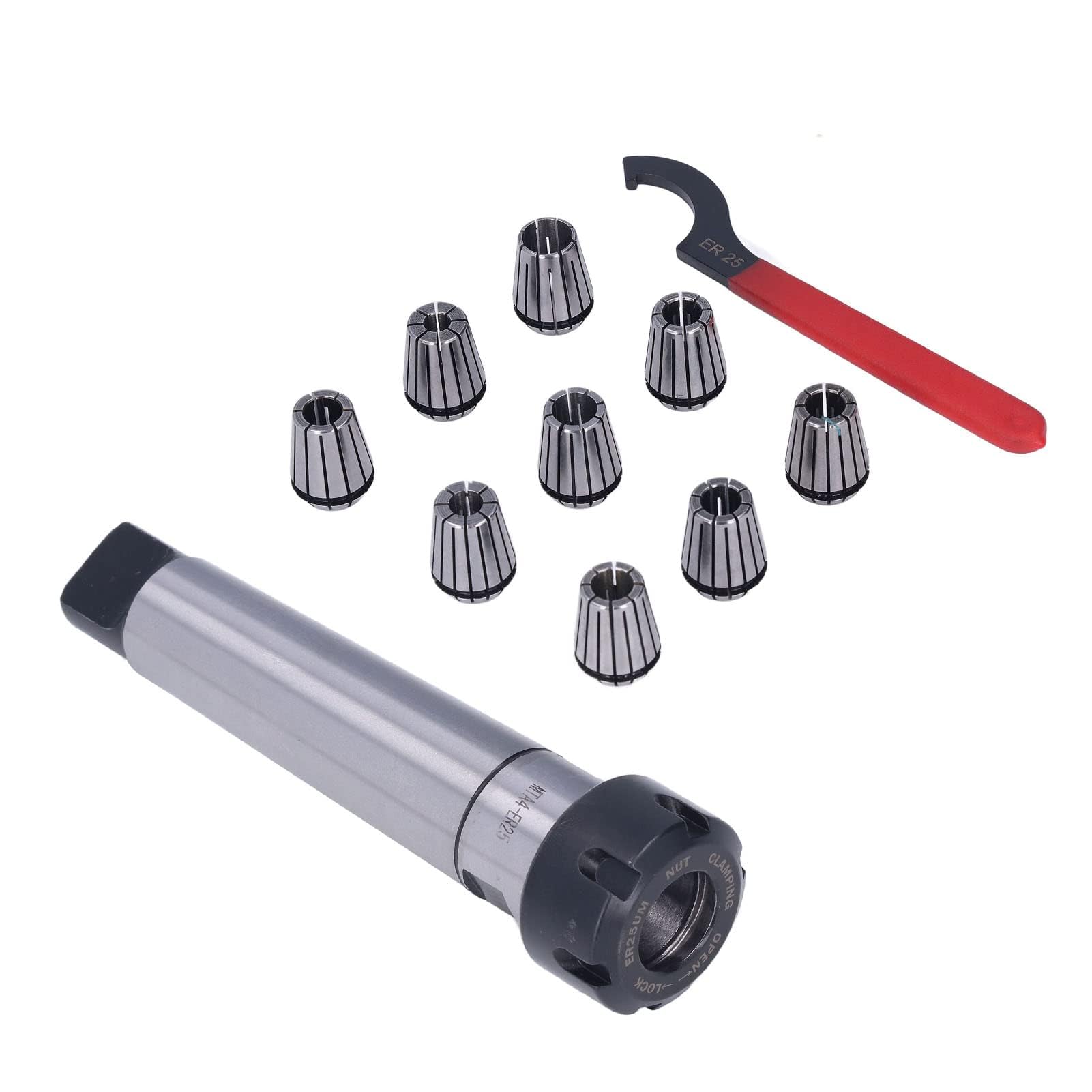 MTA ER25 Collet Set Collet Chuck Extension Rod Carbon Steel Clamping Holder Tool Set Kit with ER25 Wrench for CNC Milling Lathe(MTA4-ER25-M16)