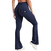 QOQ Flare Leggings with Pockets for Women Workout Scrunch Flare Leggings Tummy Control Gym Yoga Pants Wide Leg