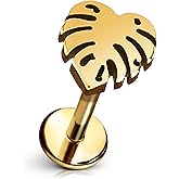 Cords Club Monstera Leaf Flat Back Stud – ASTM-F136 Implant Grade Titanium - Push Pin Design for Sensitive Ears – Available in 18K PVD Gold Plated & Titanium Silver (Single Earring)