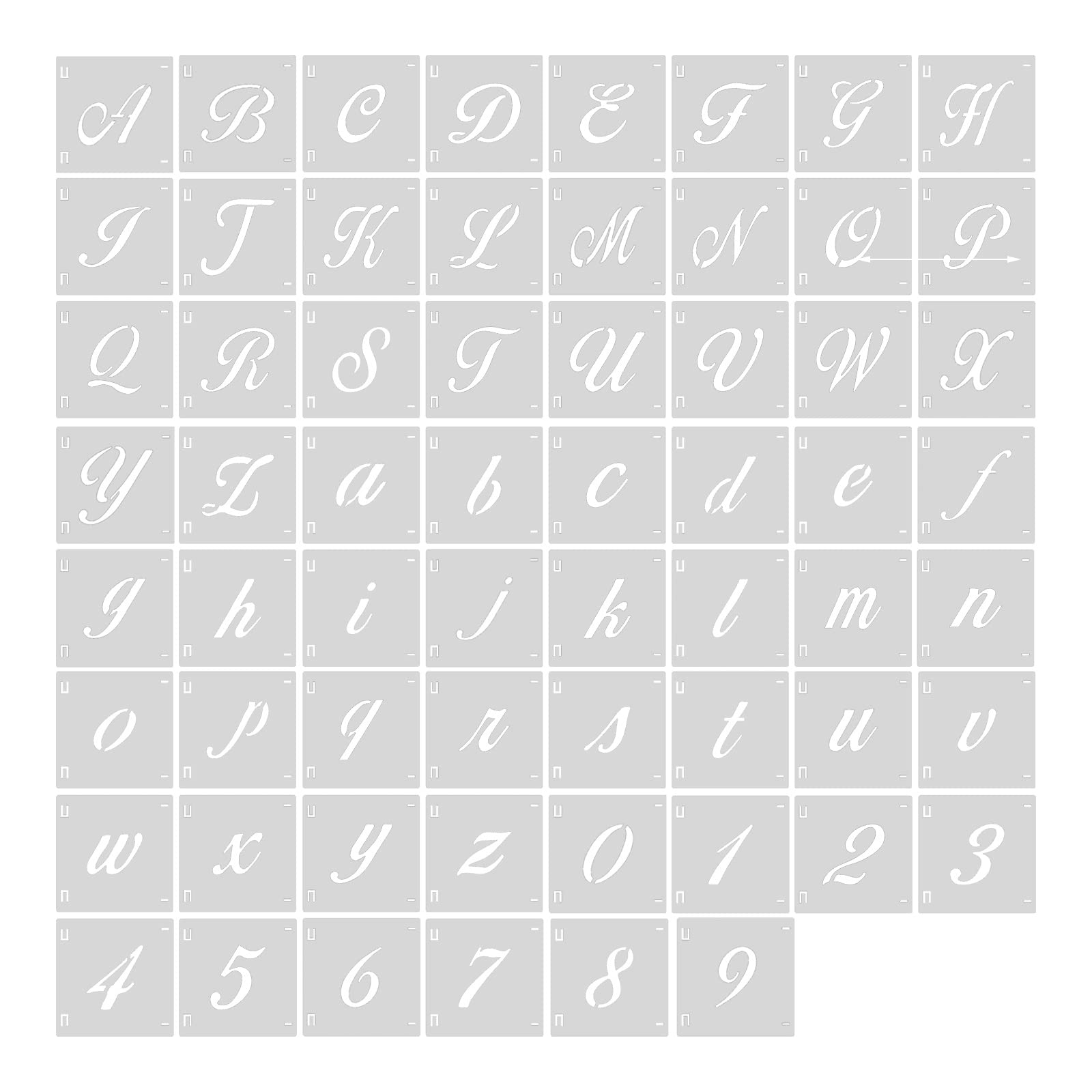 AIEX 62 Pcs Calligraphy Letter Stencils, 1 Inch Farmhouse Style Letter Number Template Interlocking Alphabet Stencils for Art Projects Decoration Painting DIY Craft