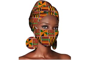 AFRICSTYLE African Headwraps Earrings Face Mask Cotton Headband Bonnet Ankara Wax Fabric Pure Cotton African Headscarf Mask Match Print