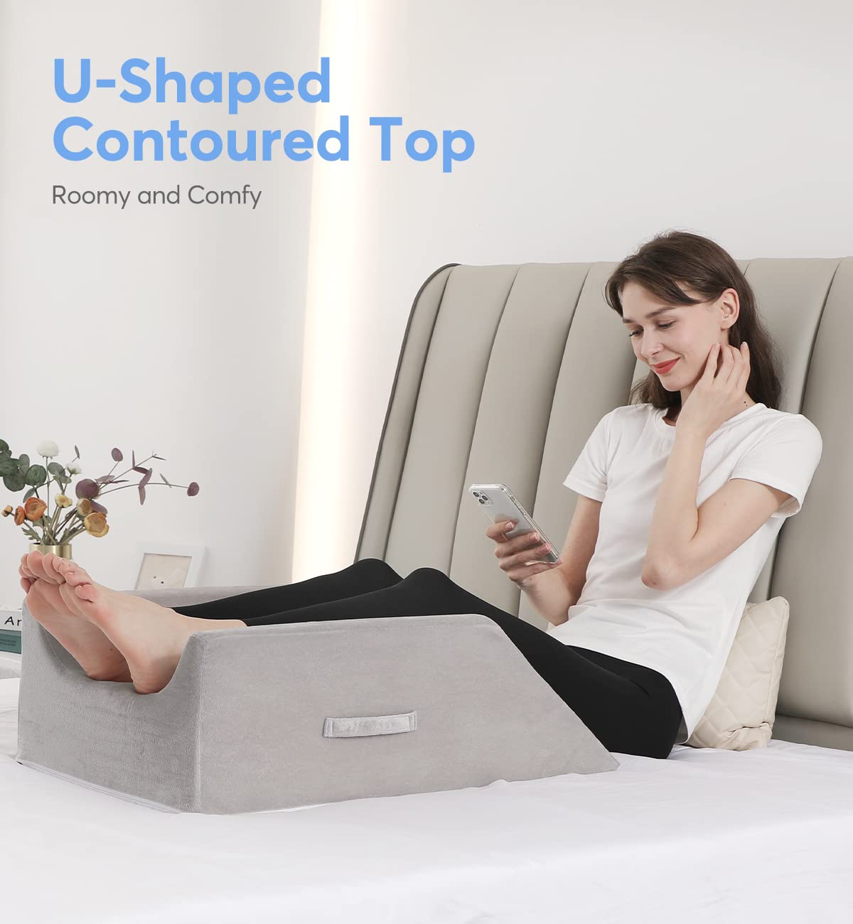 OasisSpace Leg Support and Elevation Pillow for Surgery, Swelling, Injury or Rest - Memory Foam Post Surgery Leg Pillow with Washable Cover- Improve Circulation