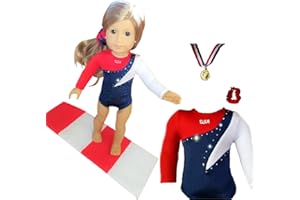 DOLL CONNECTIONS 2024 American Doll Girl USA Gymnastics Doll Clothes Set with Leotard, Mat, Olympic Medal and Hair Accessory. 4 PCS in All! Doll Not Included