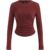 CIDER Long Sleeve Tops for Women Thermal Shirts Crew Neck Ruched Basic Fall Top Slim Fitted Casual Tee Shirt