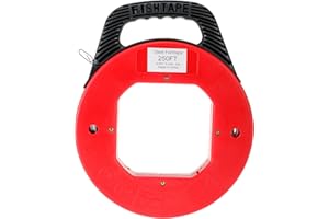 LuckyHigh 250FT (76M) Fish Tape Hand Wire Puller Spring-Steel 1/8"(3 mm) Width Fishtape Red Plastic Case