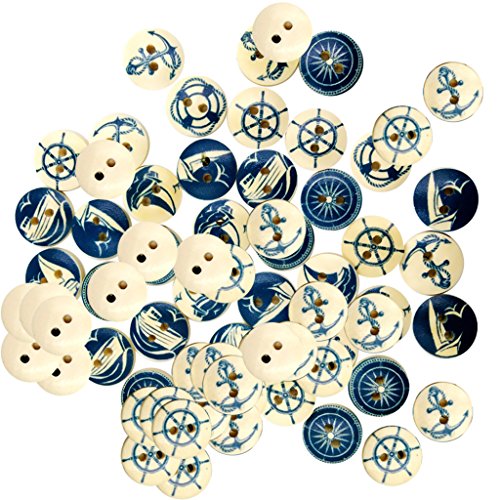 Fityle 100 Pieces Assorted Nautical Wooden 2 Holes Buttons for Sewing Crafts Scrapbooking 25mm