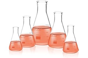 Okulab Conical Flask Set, Glass Erlenmeyer Flask Set, Include Vol.50.150.250.500.1000ml, Borosilicate Glass 3.3, with Printed Graduation.EFNGS5A1