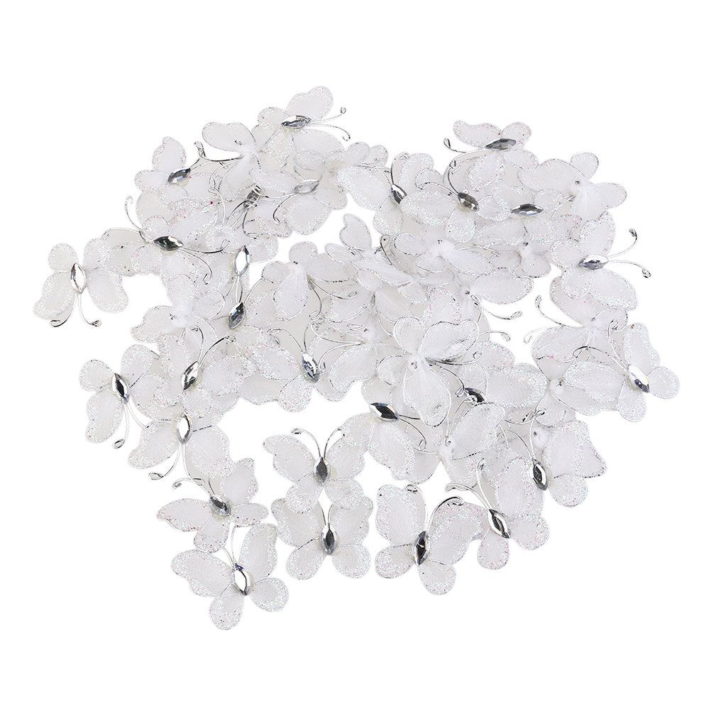 Toyvian 50pcs Wire Mesh Glitter Butterfly 3D Decorative Butterflies Wedding Party Table Scatter Scrapbook Craft Card Making Decoration White