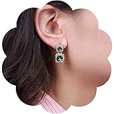 Iaceble Boho Emerald Crystal Dangle Earrings Emerald Square Drop Earrings Halo Emerald Earrings Gold Emerald Stud Earrings Green Gemstone Earrings Jewelry for Women