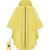 PTEROMY Hooded Rain Poncho for Adult with Pocket and Zipper, Waterproof Lightweight Raincoat for Men and Women