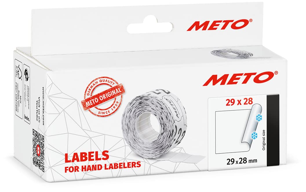 Meto Price Gun Labels (29×28 mm, Two-line, 3,500 Labels, White, Multifunctional Permanent and deep-Freeze, for METO, Contact, Sato, Avery, Tovel, Samark etc.)