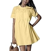 Shiyifa Womens Babydoll Lace Patchwork Dresses Summer Short Sleeve Ruffle Sundress Loose Crew Neck A-Line Dresses