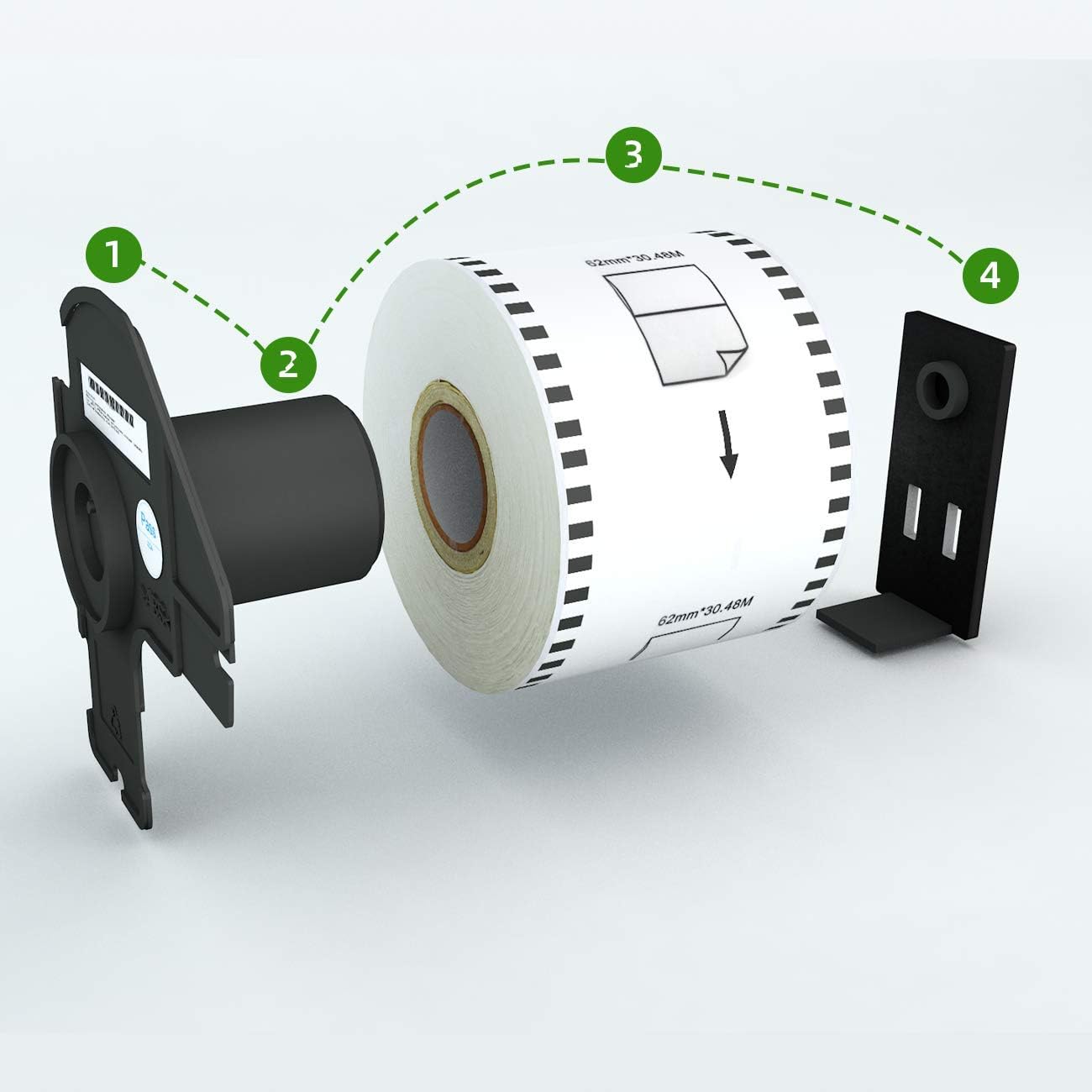 Printholic - Compatible DK-2205 Continuous Length Labels 2-3/7" x 100' (62mm x 30.48m) Replacement Labels for DK-2205 Compatible for Brother QL Label Printers (12 Rolls + 1 Refillable Cartridge Frame) : Office Products