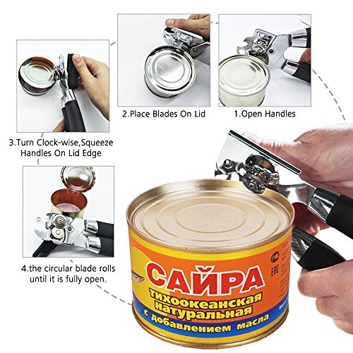 Can Opener Heavy Duty Tin Opener Professional Stainless Steel NO-Rust Manual Opener Ergonomically Designed Handle and Easy to Turn Knob -Dishwasher Safe（Black） - Thumbnail 5