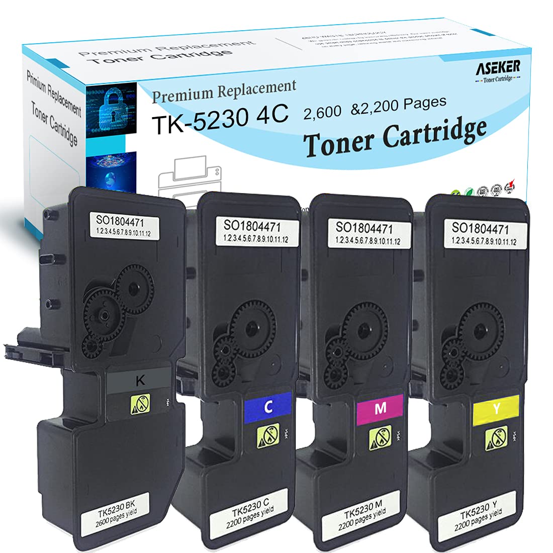 4 Colors Compatible TK5230 TK-5230 Toner Cartridge for Kyocera TK-5220 TK5220 Ecosys M5521cdn M5521cdw P5021 P5021cdn P5021cdw Printers 2600 & 2200 Pages TK5230K TK5230C TK5230M TK5230Y （BK/C/M/Y）