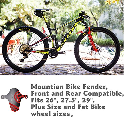HCFGS MTB Mudguard, Mountain Bike Fenders Quick Release Cycling Fender, Compatible with Front and Rear, Fits 26", 27.5", 29", Plus Size and Fat Bike Wheel Sizes (Red 2pcs)
