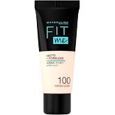 Maybelline New York Fit Me Matte &amp; Poreless Foundation 100 Warm Ivory 30ml | Medium Coverage, Blendable, Natural Finish, For Normal To Oily Skin, Liquid Foundation, 30ml