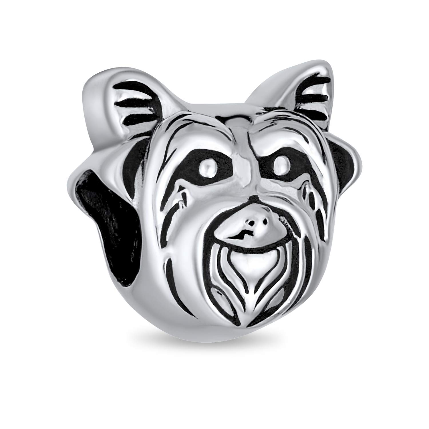 Bling Jewelry Face Dog Puppy Pet Animal Lover Yorkie Dog Bead Charm For Women Teen Oxidized .925 Sterling Silver Fits European Bracelet