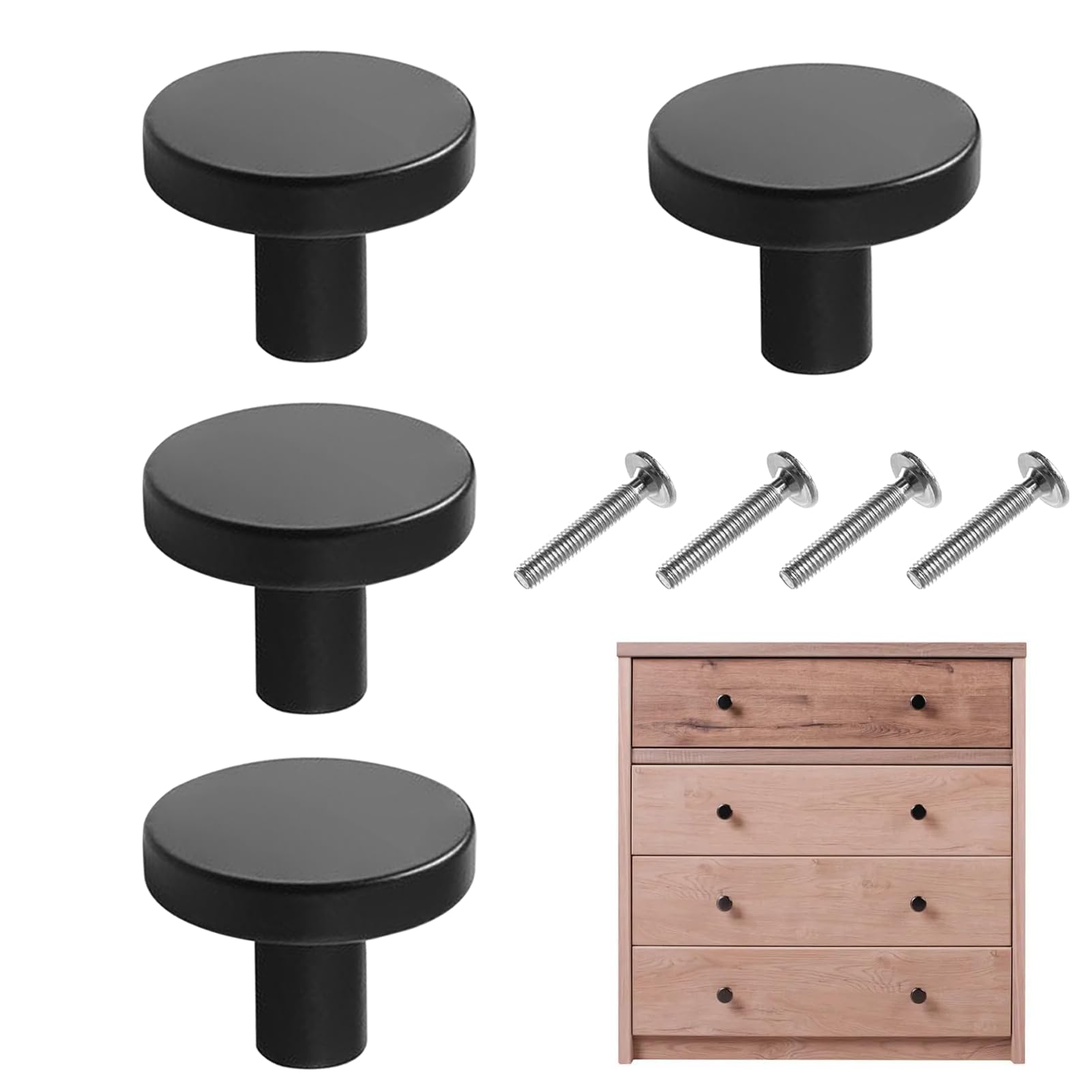 TYVOM 4 Pcs Black Drawer Knobs 25mm Black Knobs for Kitchen Door Cabinet Cupboard Drawer Wardrobe Shoe Cabinet Chest Bookcase in Home School Office Living Room Kitchen Bedroom Bathroor