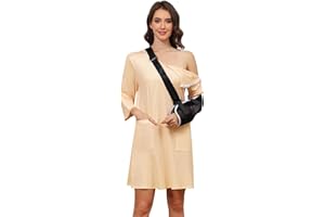 Liokoc Women's Post Shoulder Surgery Dress 3/4 Sleeve Full Open Side Snap Tear Away Adaptive Clothing with Pockets