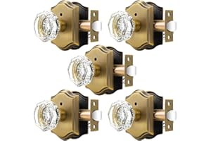 Orger Octagonal Crystal Door Knobs 5 Pack, Interior Privacy Door Handle for Bed/Bathroom with Pin Lock Inside, Antique Bronze Vintage Rosette Door Knob with Heavy Duty Genuine Glass