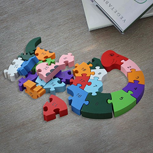 Wooden Blocks Jigsaw Puzzles丨SAFE, ECO-FRIENDLY, TWO SIDES - English Letter & Numbers Puzzles丨Good Preschool Educational Toys For Toddlers Kids Boys Girls,Christmas Gift Toys - M&H (Dinosaur)