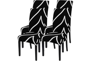 SearchI Dining Room Chair Covers Set of 4, Stretch Parsons Chair Slipcovers Super Fit Spandex Removable Washable Kitchen Chair Protector Cover for Dining Room, Hotel, Ceremony (Black)