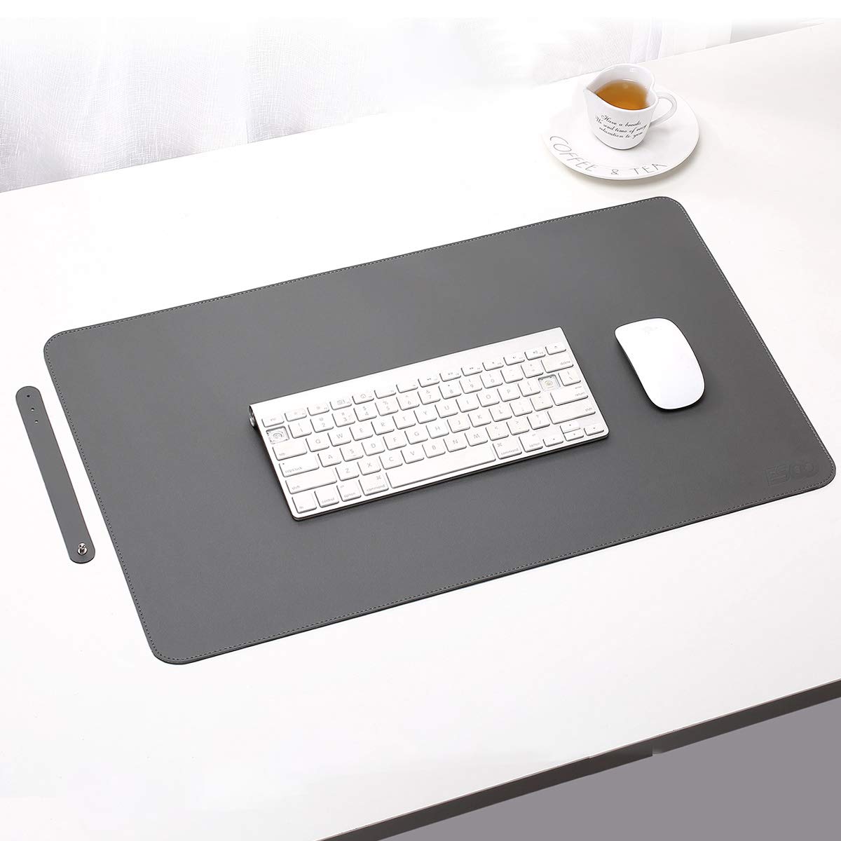 ESCOCO Multifunctional Desk Pad,Office Desk Mat,60 x 40 cm PU Leather Ultra Thin Waterproof Mouse Pad, Laptop Desk Mat,Dual Use Desk Writing Mat for Office/Home (Gray/Black)