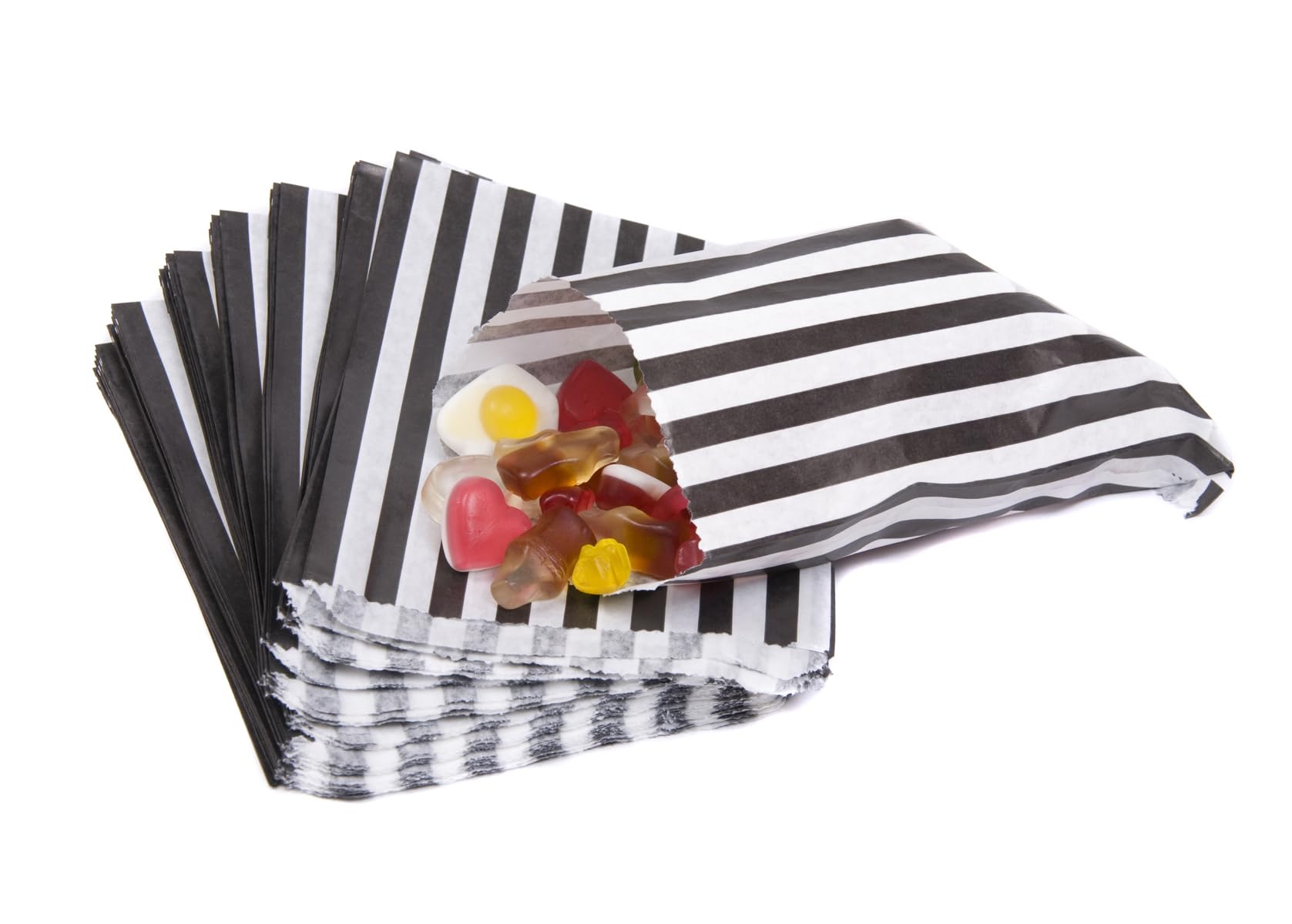 Bag It Plastics Candy Stripe Paper Sweet Bags | Black | 5" x 7" / 125x175mm | Pack of 50 | Multipurpose Use for Sweets, Popcorn, Wedding Favours, Pick and Mix & Cookies!