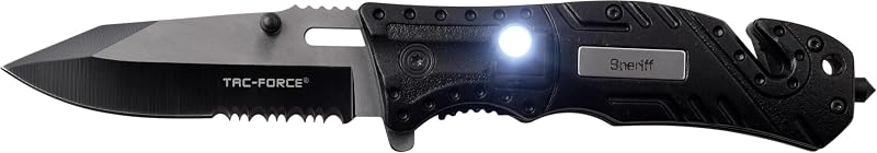Tac-Force Pocket Folding Knife, 8" Overall, Two Tone Silver and Black Blade, LED Light for Emergency, Rescue, EMT, EDC