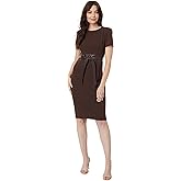 Calvin Klein Womens Short Sleeve Leather Waist Belt Mini Crepe Sheath Dress