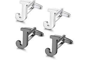 UBGICIG 2 Pairs Cufflinks for Men Personalized Initial Cufflinks Stainless Steel Letter Cuff Links Elegant Tuxedo Shirt Cuff Links Silver/Black Alphabet A-Z Mens Cufflinks With Box Father's Day Gifts Business Wedding Anniversary