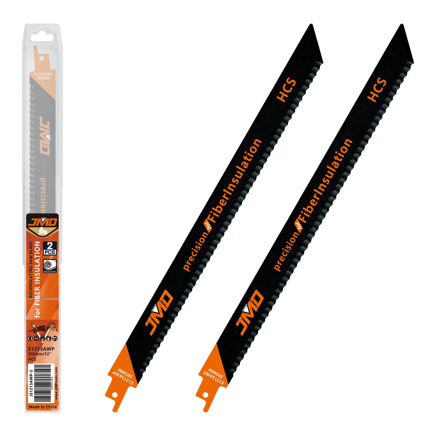JMD 2-Piece S1213AWP 300mm Reciprocating Saw Blades for Fiber Insulation, Leather and Cardboard Cutting Sabre Saw Blades Compatible with Milwaukee Makita Dewalt Ryobi etc