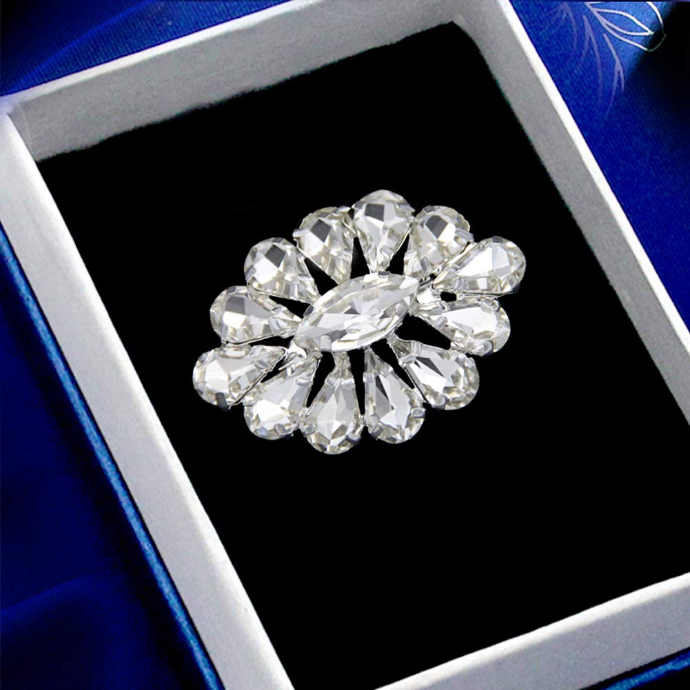 MECHANGE Crystal Rhinestone Geometry Flower Brooch Pins Hollow-Out Breastpin for Women Men Suit Coat Dress Jewelry with Simulated Pearl