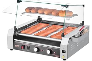 VEVOR Hot Dog Roller, 30 Hot Dog 11 Rollers, Stainless Steel Sausage Grill Cooker, 1600W Commercial Hot Dog Machine with Dual